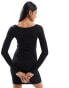 Pieces button front long sleeved ribbed mini dress in black Черный, XS - EU 34 - фото #4