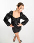 Фото #2 товара Miss Selfridge faux leather long sleeve corset dress with puff sleeve in black