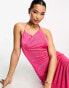 Фото #4 товара Something New low plunge back slinky maxi dress with halter neck in pink