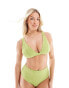 Peek and Beau Fuller Bust scallop high apex triangle bikini top in green crinkle