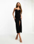 Фото #2 товара Vesper notch detail cami strap thigh split midi dress in black