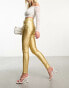 Фото #2 товара Stradivarius metallic high waist jean in brushed gold