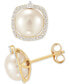 ფოტო #1 პროდუქტის Cultured Freshwater Pearl (7mm) & Diamond (1/6 ct. t.w.) Halo Stud Earrings in 14k Gold