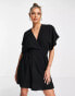 Flounce London satin kimono sleeve mini dress in black