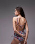 Фото #4 товара Topshop mix and match frill tie front triangle bikini top in blurred floral print