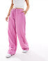 Stradivarius STR Petite linen look pull on trouser in pink stripe