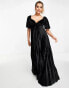 ASOS DESIGN twist back pleated empire waist velvet maxi dress in black