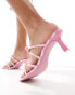 Bershka bow front heeled sandals in pink gingham