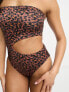 ASOS DESIGN bandeau cut out swimsuit in tortoise shell print