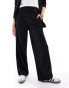 JDY button detail wide leg dad trousers in black