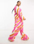 Фото #2 товара River Island Plus wide leg dad trouser in bright print stripe