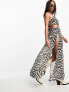 Фото #3 товара Miss Selfridge beach halter neck tie back maxi dress in zebra print