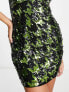 Фото #3 товара Miss Selfridge Premium festival sequin dogtooth mini dress in black and green