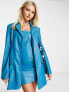 Rebellious Fashion oversized leather look blazer co-ord in blue