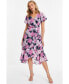 ფოტო #1 პროდუქტის Plus Size Floral Print Midi Dip Hem Dress