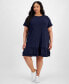 ფოტო #1 პროდუქტის Plus Size Short-Sleeve Tiered Embroidered Dress