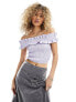 Glamorous off shoulder shirred crop top in purple stripe co-ord