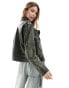 ASOS DESIGN washed distressed leather biker jacket in tinted green wash grün, XS - EU 32-34 - фото #2