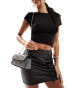 Фото #8 товара ASOS DESIGN large diamante stud flap crossbody bag with chain in black