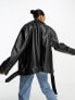Фото #2 товара ASOS DESIGN Tall longline oversized faux leather biker jacket in black