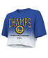 Women's Threads Royal Golden State Warriors 2022 NBA Finals Champions Dip Dye Boxy Crop T-shirt