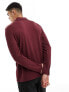 ASOS DESIGN long sleeve rib jersey shirt with revere in burgundy