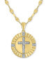 ფოტო #1 პროდუქტის Diamond Coin Cross Pendant Necklace (1/10 ct. t.w.) in 14k Gold-Plated Sterling Silver, 16" + 2" extender