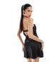 Heiress Beverly Hills premium satin corset bandeau mini dress with mesh inserts in black Черный, S - EU 36 - фото #4