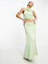 Фото #1 товара Aria Cove satin fishtail maxi skirt co-ord in sage green
