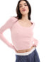 Фото #1 товара ASOS DESIGN fine gauge scoop neck jumper in rib in pink