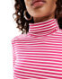 Urban Revivo stripe funnel neck polo neck in red and white