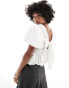 Monki milkmaid blouse with frill neckline and back bow detail