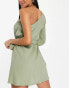 Фото #6 товара ASOS DESIGN one shoulder belted crinkle beach mini dress in khaki