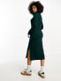 Vila round neck jersey midi jumper dress in dark green