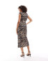 ASOS DESIGN sleeveless shoulder pad midi dress with belt in leopard print