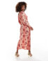 Фото #2 товара ASOS DESIGN asymmetric plisse midi dress with long sleeves in ombre floral print