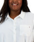 ფოტო #3 პროდუქტის Plus Size Roll-Tab-Sleeve Button-Down Emblem Shirt