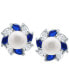 ფოტო #1 პროდუქტის Freshwater Pearl (5mm), Lab-Grown Blue Sapphire (1/3 ct. t.w.), & Cubic Zirconia Halo Stud Earrings in Sterling Silver, Created for Macy's