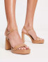 Stradivarius heeled platform sandal in tan Бежевый, 41 - фото #4