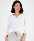 ფოტო #1 პროდუქტის Petite Cotton Knit Henley 3/4-Sleeve Top, Created for Macy's