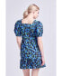 Фото #3 товара Women's Blueberry Print Mini Dress with Puff Sleeves