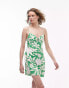 Фото #1 товара Topshop printed linen strappy mini dress in green