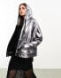 AllSaints x ASOS exclusive Chlo coated zip through hoodie in gunmetal