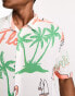 Фото #2 товара Bershka revere collar tropical florida printed shirt in ecru