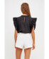 ფოტო #4 პროდუქტის Women's Ruffle Sleeve Poplin Top