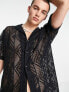 Reclaimed Vintage lace short sleeve shirt in black