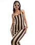 ASOS DESIGN knitted midaxi dress in vertical stripe with contrast tipping in chocolate