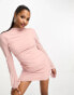 ASOS DESIGN Petite high neck ruched mesh mini dress in blush pink