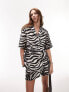 Topshop co-ord short sleeve zebra print shirt in monochrome