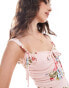 Фото #2 товара ASOS DESIGN milkmaid bow detail keyhole mini dress in pink ditsy floral print